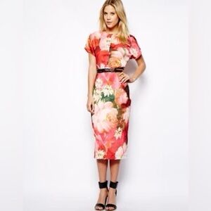 Ted Baker Cocoe Rose Dress Bright Pink Floral Sz 2 (US Sz 6)